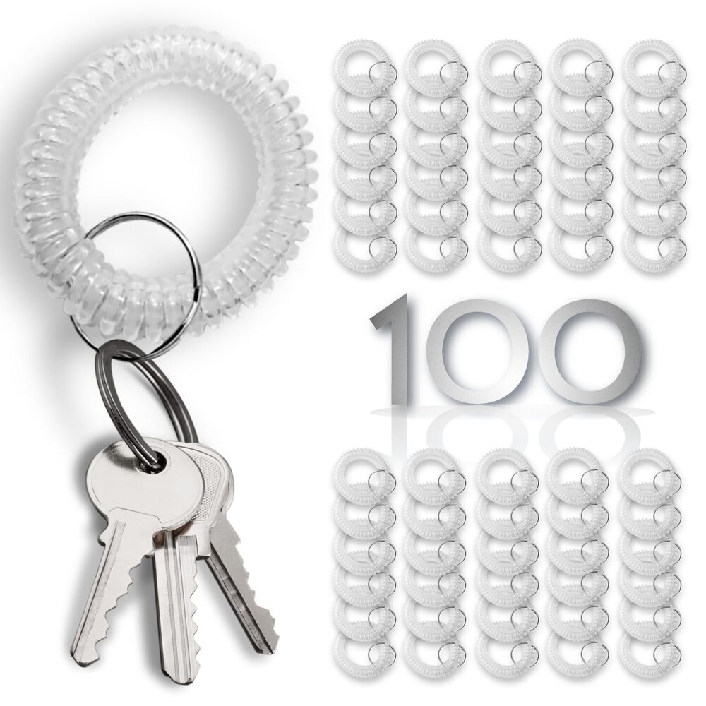8097 100PCS Clear Wrist Keychain – Clear Spiral Keychain Bracelet Soft